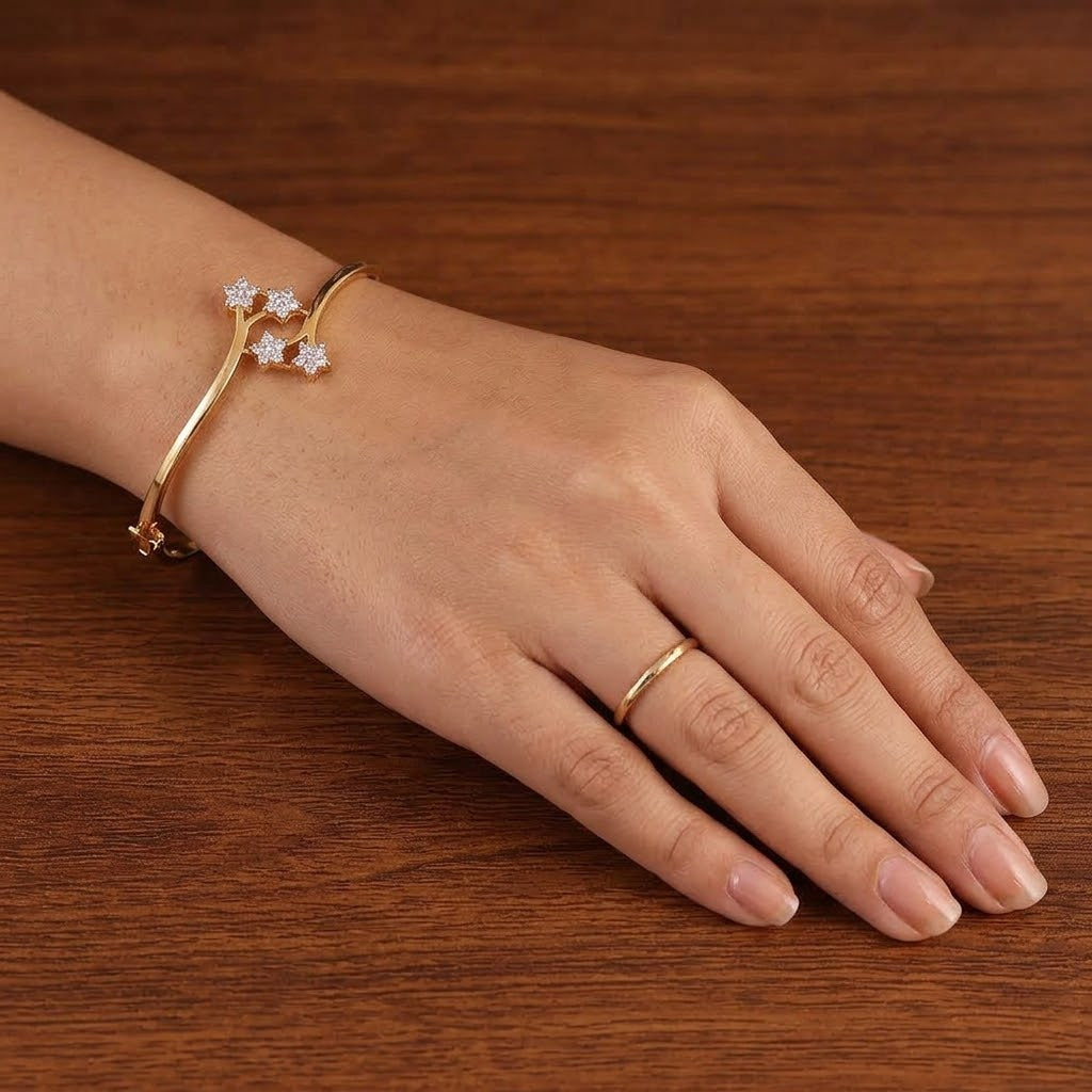 Floral Grace Diamond Gold Bangle