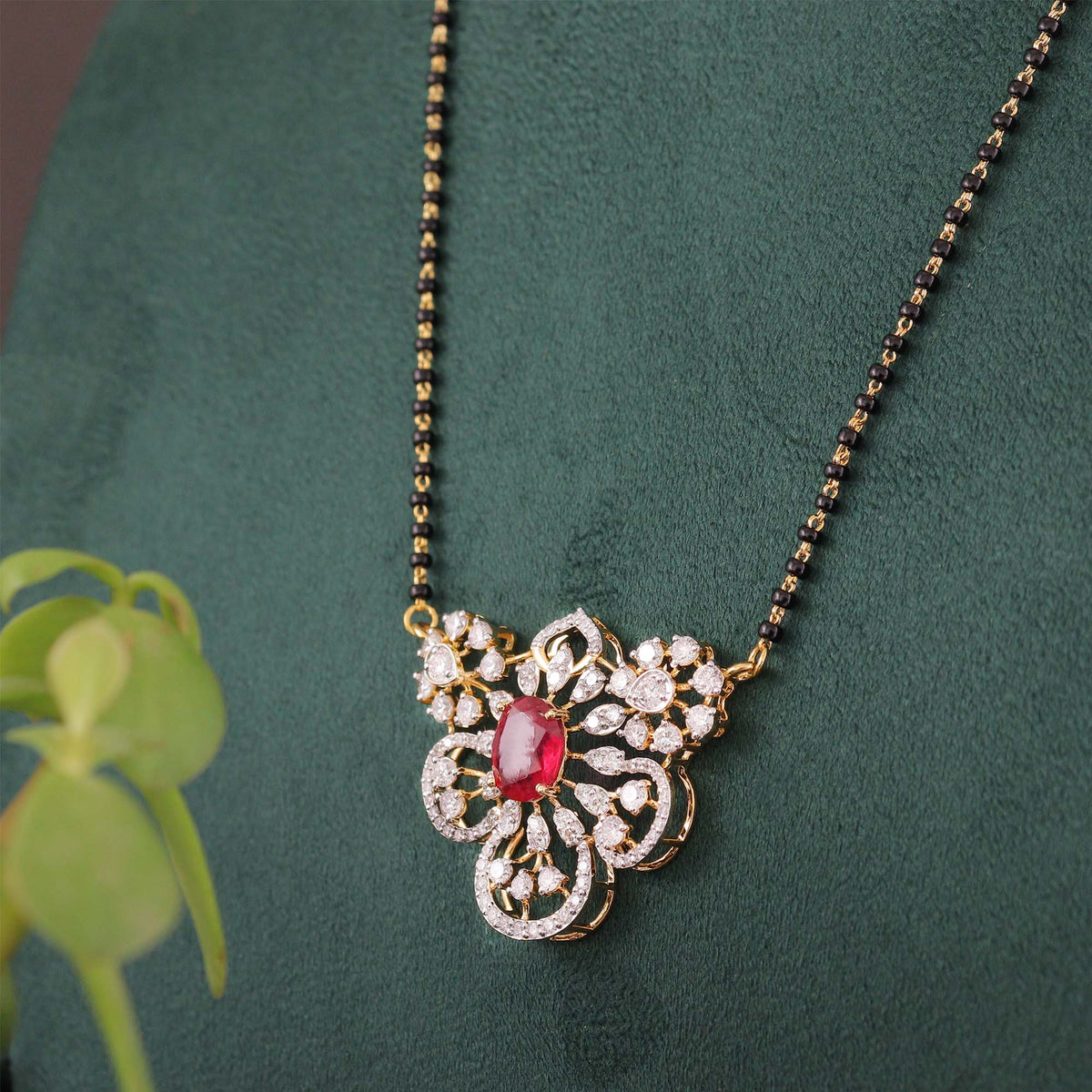 Crimson Bloom Diamond Mangalsutra