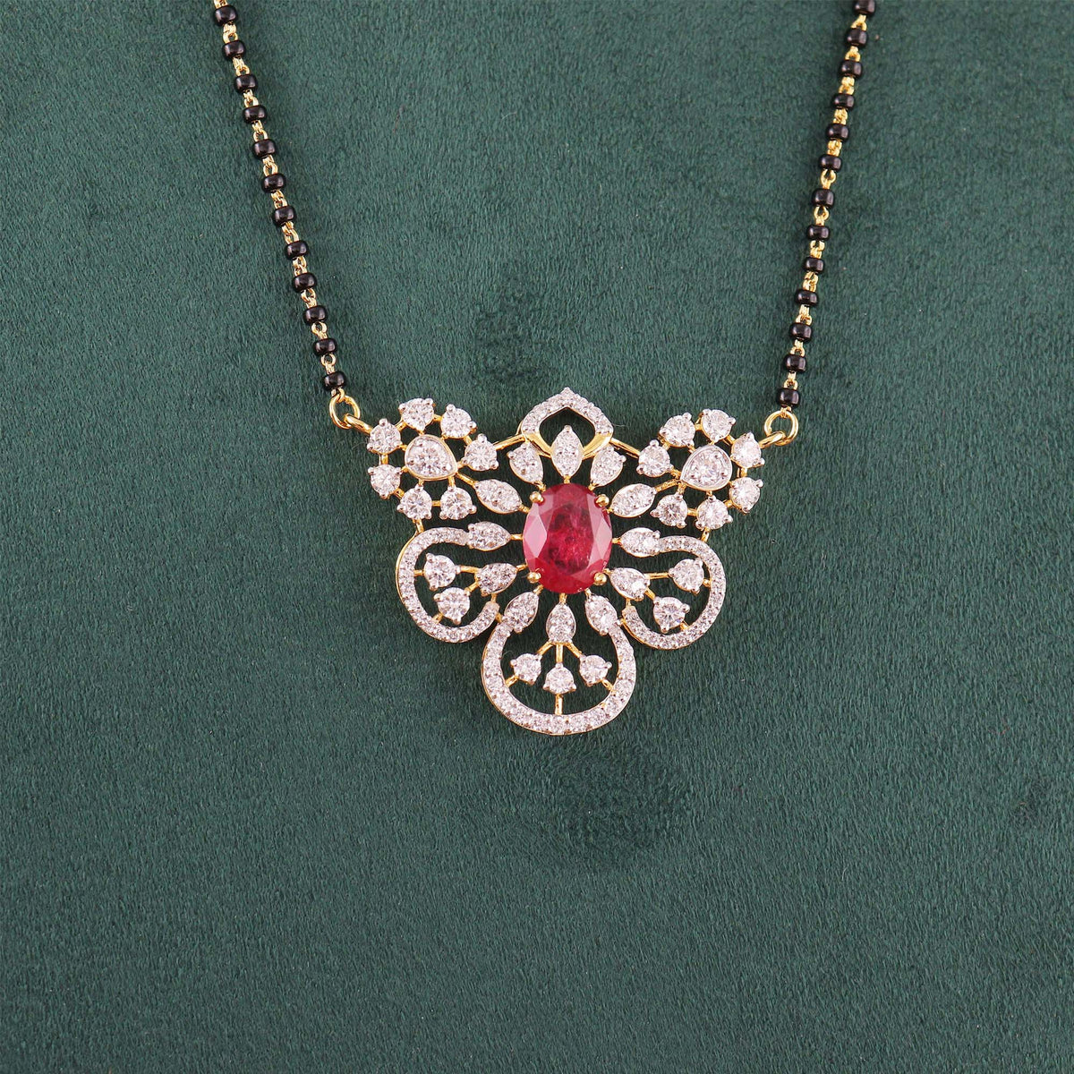 Crimson Bloom Diamond Mangalsutra