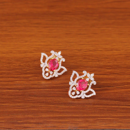Crimson Bloom Diamond Stud Earrings