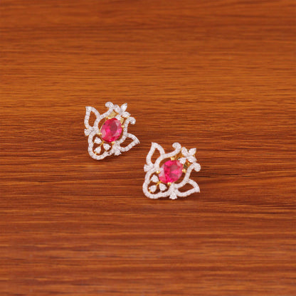 Crimson Bloom Diamond Stud Earrings