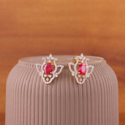 Crimson Bloom Diamond Stud Earrings