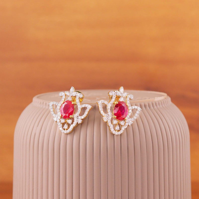 Crimson Bloom Diamond Stud Earrings