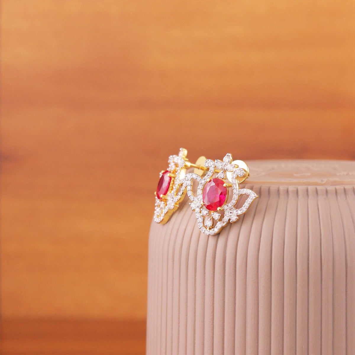 Crimson Bloom Diamond Stud Earrings