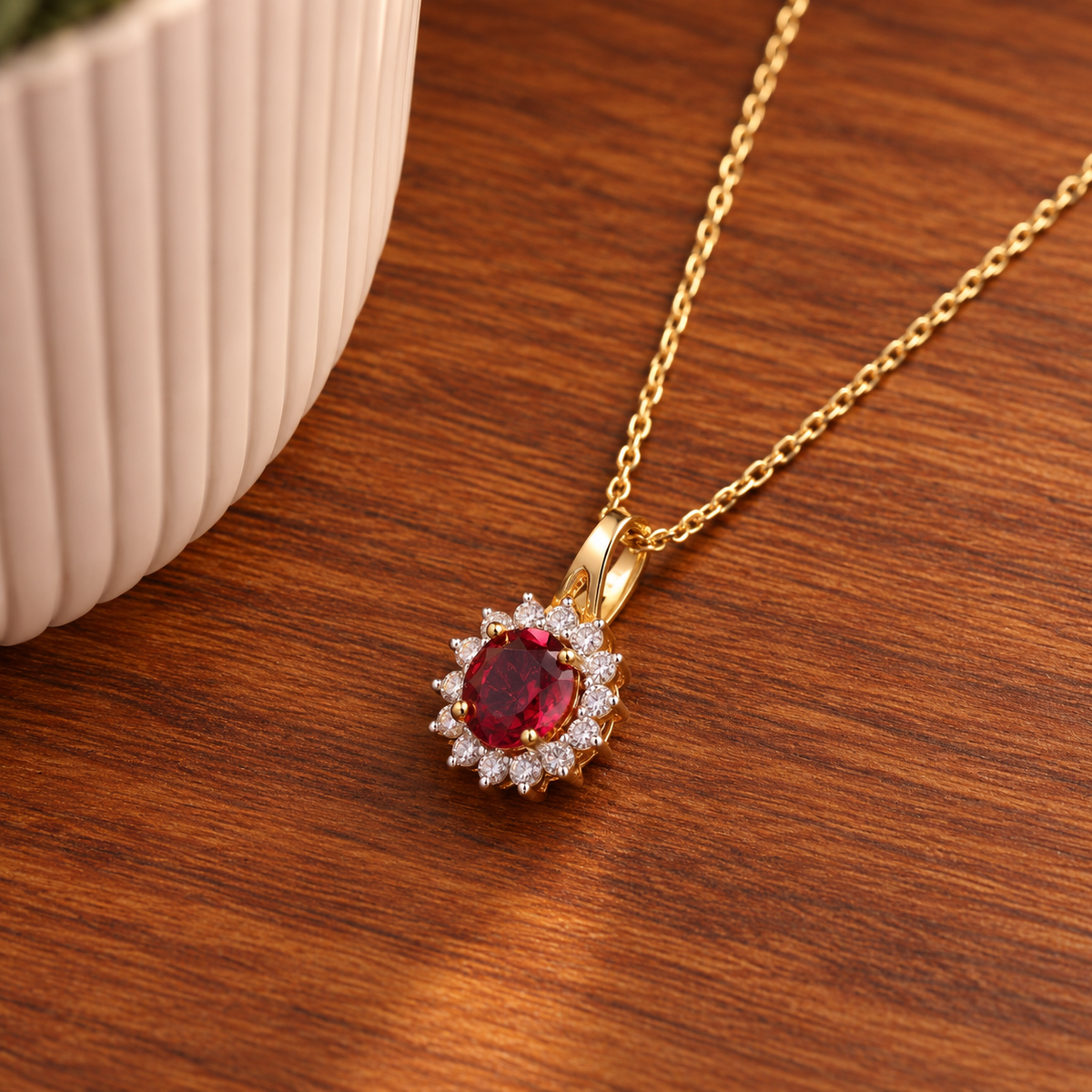 Crimson Halo Diamond Pendant