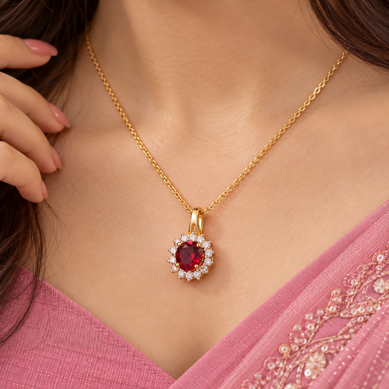 Crimson Halo Diamond Pendant