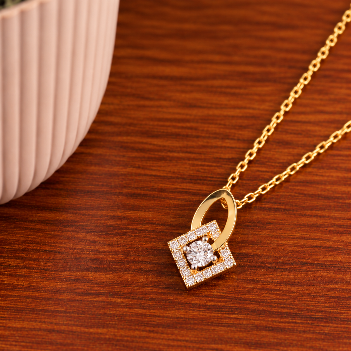 Square Halo Solitaire Pendant